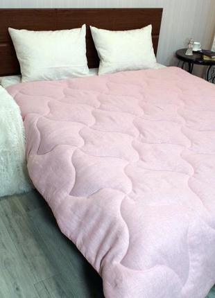 Одеяло конопляное, зимнее, покрытие лён розовый4 фото