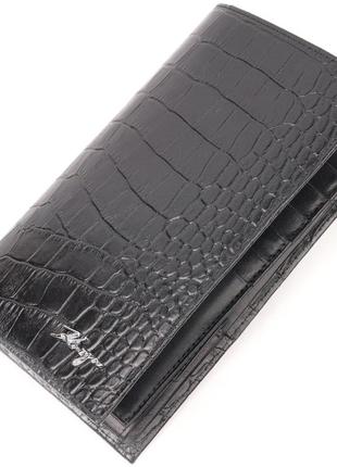 Вертикальный бумажник из натуральной кожи с тиснением под крокодила karya 21139 черный