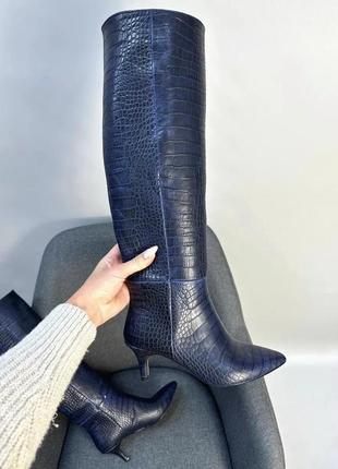 Сині вишукані чоботи vikka 🧙 крокуль натуральна шкіра пітон зима демісезон