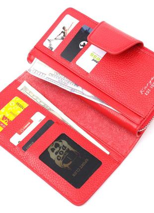 Яркий вертикальный женский кошелек из натуральной кожи karya 21161 красный4 фото