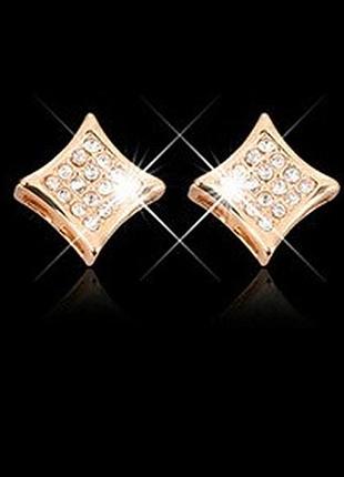 🏵позолоченные серьги квадраты в стразах, новые! арт.9345