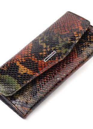 Жіночий гаманець із клапаном із фактурної шкіри під рептилію karya 21113 різнобарвний1 фото