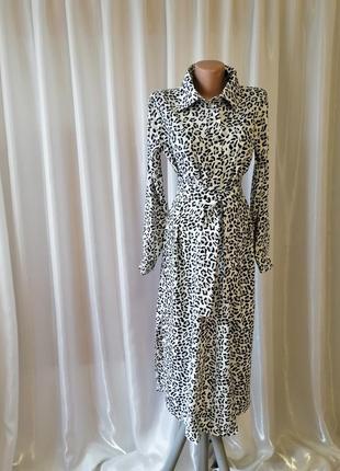 Стильное платье - рубашка с поясом принт леопард стильна сукня - сорочка з поясом принт леопард4 фото