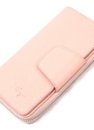Зручний вертикальний жіночий гаманець із натуральної шкіри karya 21158 рожевий