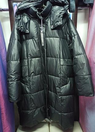 Жіноче зимове пальто великих розмірів стьобане пальто на холофайбері зимова куртка удллиненна3 фото