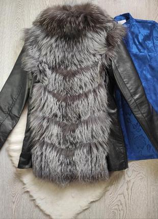 Чернобурка шуба трансформер жилетка короткая кожаная куртка натуральная с мехом воротником турция10 фото