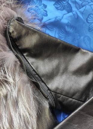 Чернобурка шуба трансформер жилетка короткая кожаная куртка натуральная с мехом воротником турция9 фото