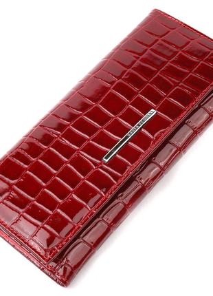 Превосходный женский кошелек из натуральной лакированной кожи с тиснением под крокодила karya 21127 красный