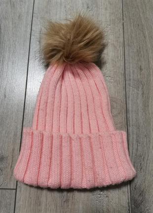 Детская зимняя шапка с бубоном для девочки