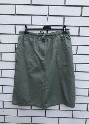 Новая,зелёная-оливковая юбка в стиле кэжуал, хлопок 100%,большой размер