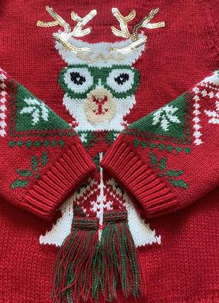 Новогодний свитер с оленем 5-6 лет, красный свитер на рождество3 фото