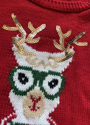 Новогодний свитер с оленем 5-6 лет, красный свитер на рождество2 фото