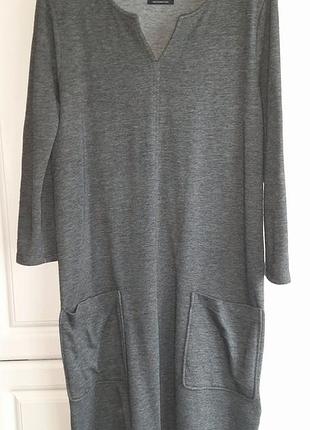 Marc o'polo платье m-l 46-48 шерсть хлопок серое миди карманы осень офис