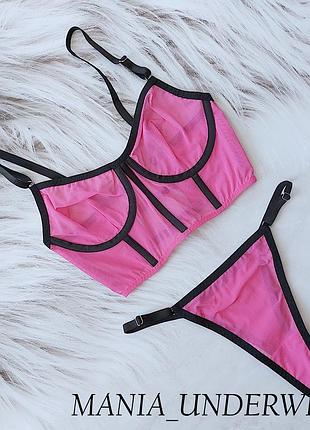 Рожевий корсетний комплект чорним оточенням від mania_underwear