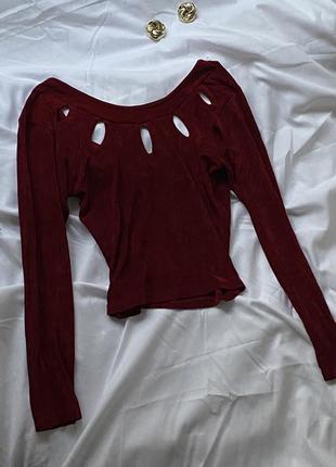 Топ з довгим рукавом короткий кроп топ бордовий червоний в стилі 90-х 80-х вінтаж гранж ретро