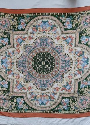 Платок, натуральный шелк, большой, рисунок, картина, разноцветный