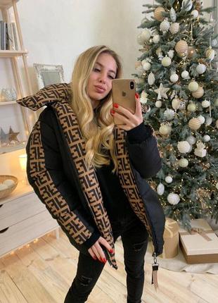 Теплий двобічний пуховик в стилі fendi