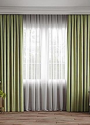 Штори мікровелюр оливкові на тесьмі