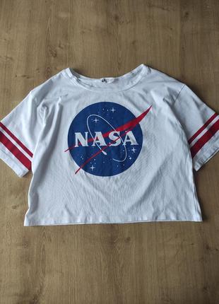 Фирменный кроп топ футболка nasa  от h&m.  размер  s.