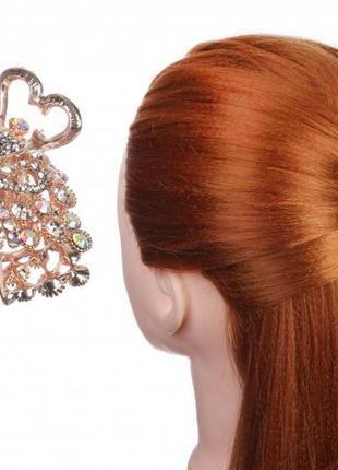 Краб для волосся металевий золотистий зі стразам