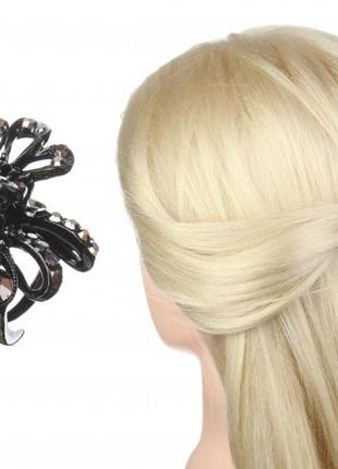 Краб для волосся 3 см чорний з чорними стразами