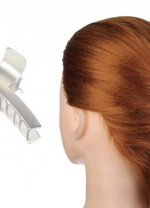 Краб для волос металлический серебристый матовый 10см