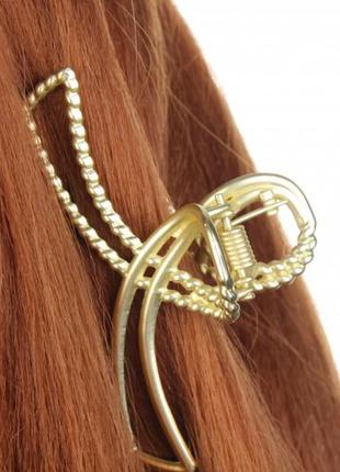 Краб для волос металлический 7,5 см золотистый матовый2 фото