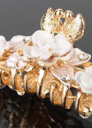 Краб для волосся металевий золотистий зі стразам