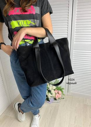 Стильна жіноча велика сумка шоппер натуральний замш3 фото