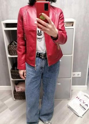 Женская байкерская куртка из искусственной кожи (красная / m)