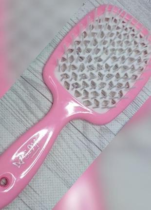 Пластиковая массажная расческа розовая, щетка cecilia super hair brush с нейлоновыми зубчиками