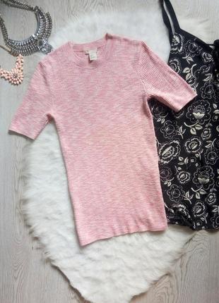 Натуральная розовая кофточка в рубчик джемпер под горло рукавами пуловер футболка h&m