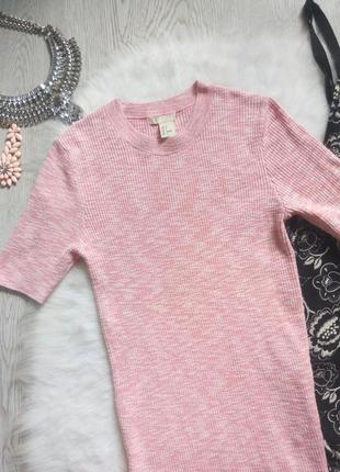 Натуральная розовая кофточка в рубчик джемпер под горло рукавами пуловер футболка h&m3 фото