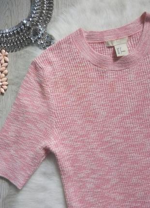 Натуральная розовая кофточка в рубчик джемпер под горло рукавами пуловер футболка h&m4 фото