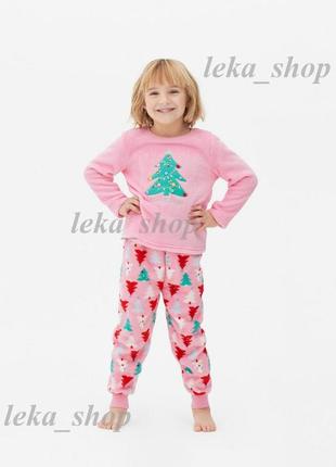 Пижама новогодняя на девочку пушистый флис, велсофт primark2 фото