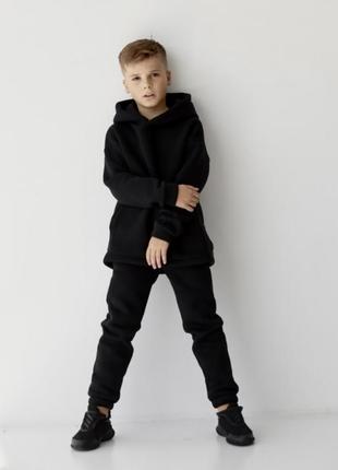Дитячий спортивний костюм на флісі, чорний оливка сірий моко1 фото