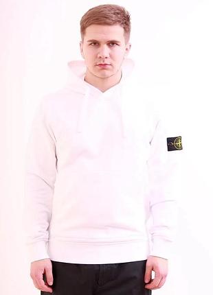 Худі stone island brushed cotton popover hoodie in white