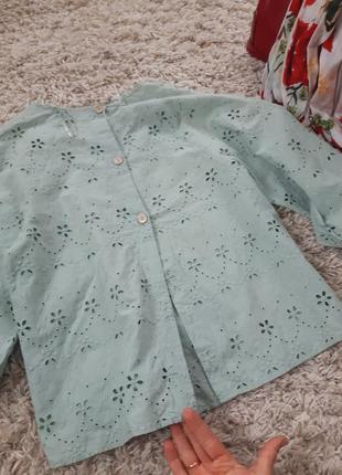 Очень красивая хлопковая блуза с прошвой в мятном цвете, zara,  p. s-m6 фото