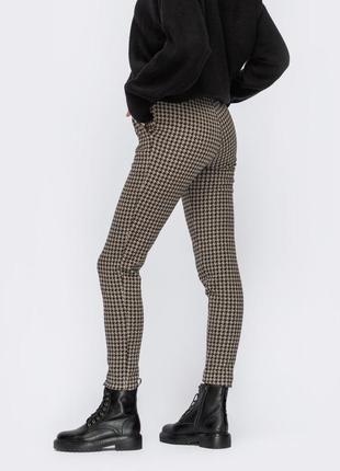 Теплі жіночі штани з візерунком "гусячі лапки" темно-сірі графіт7 фото