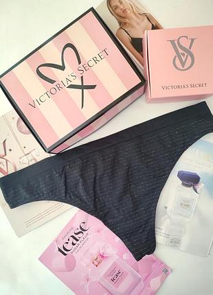 Черные хлопковые трусики стринги коттоновые victoria's secret original l 40 12