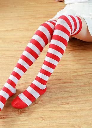 Гольфи білий червоний на підлітка заколінки бавовняні панчохи смугасті