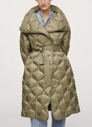 Куртка пальто стёганок на поясе тёплое mango оригинал