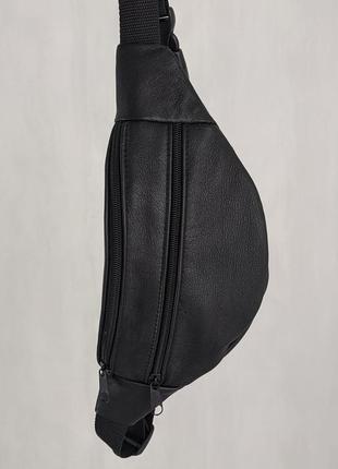 Black friday -50% бананка з натуральної шкіри чорна сумка на пояс або плечі кросбоди