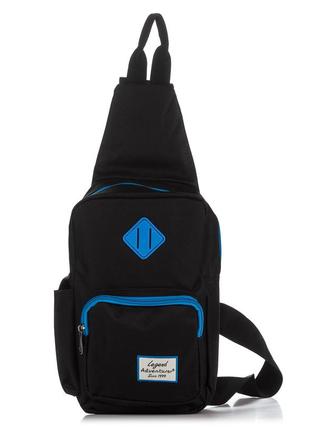 Рюкзак на одну лямку кроссбоди adventurer, чорний з синім1 фото