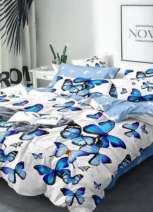 Красиве двоспальне постільна білизна з ранфорсу метелики з компаньйоном r42301 фото