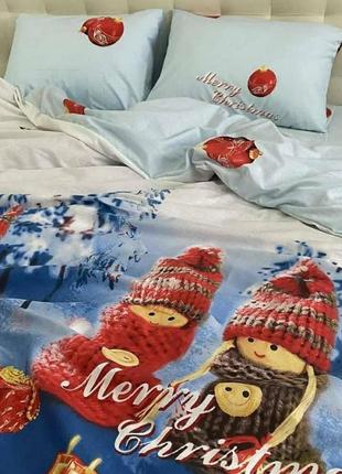 Новогоднее постельное белье семейное из ранфорса с компаньоном r8412 фото