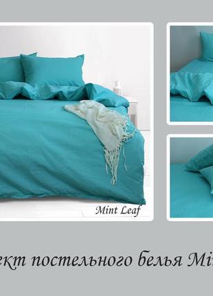 Мятный комплект постельного белья евро двуспальный, 100% хлопковый mint leaf3 фото