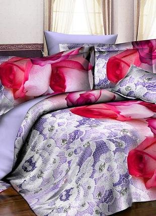 Двуспальный евро комплект постельного белья с розами из ранфорса r2036