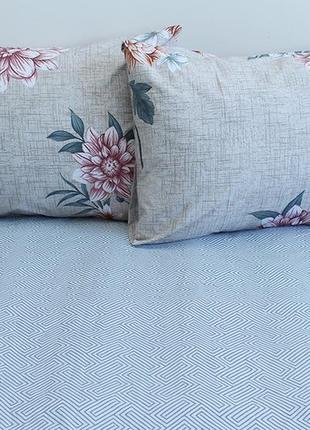 Двуспальный качественный комплект постельного белья цветы с компаньоном r45542 фото