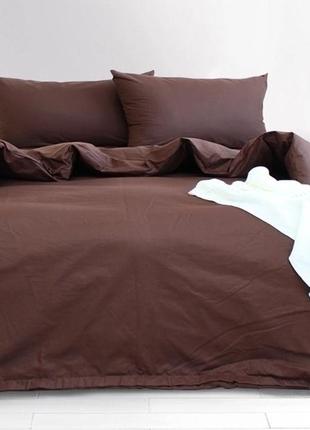 Комплект постельного белья семейного из ранфорса однотонное коричневое mustang1 фото